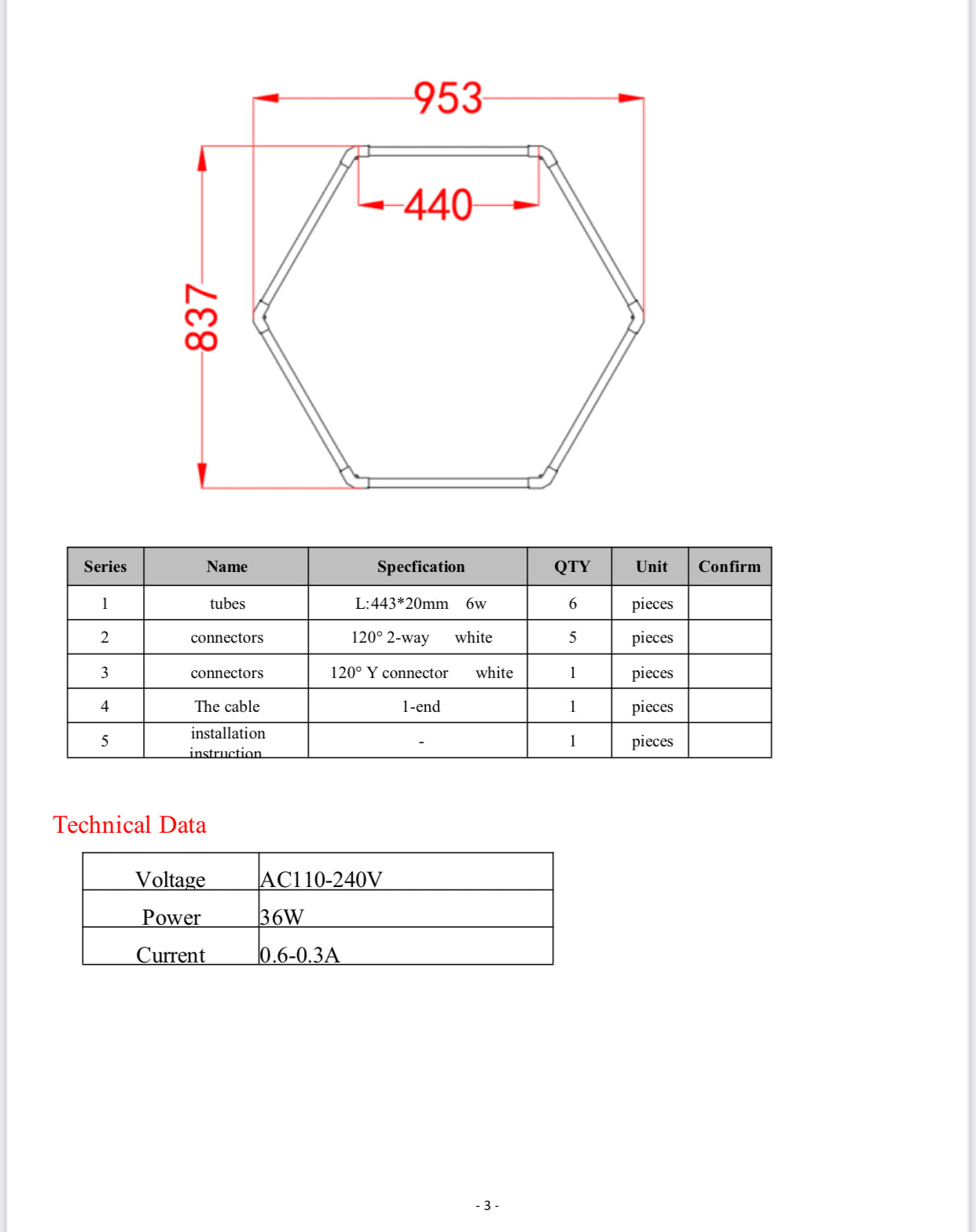 1 Hexagon 965 mm X 830 mm (vareprøver komplett Hexagon sekskant)